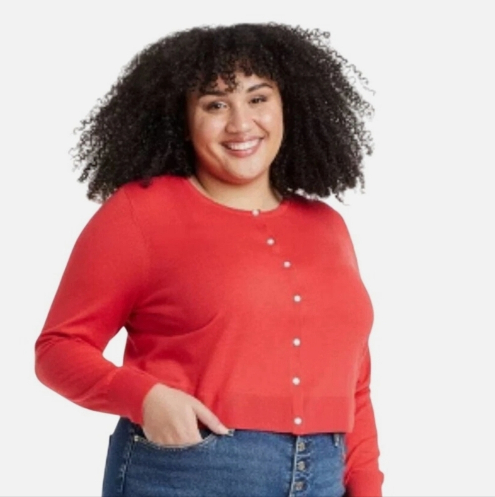 Ava & Viv Button Front Long Sleeve Cardigan Sweater Red Size 1X